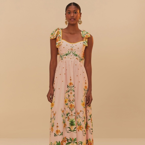 Farm Rio Dresses & Skirts - Farm Rio Pink Botanical Beauty Shoulder Bow